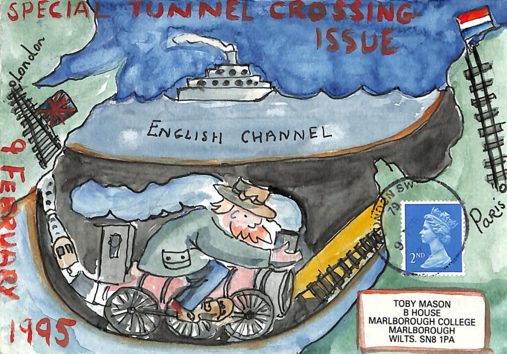 A Painted Envelope of The cover of the special tunnel crossing issue.